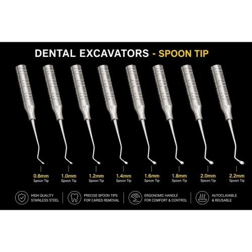 Dental Excavator, Oval Spoon - Set of 8